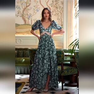 V. Chapman Emma Cut-Out Maxi Dress Emerald Peony Print